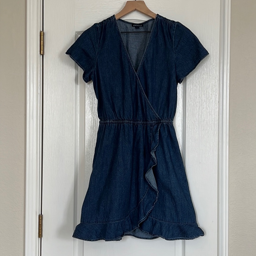 J. Crew Mercantile Blue Denim Ruffle Dress  Sz M